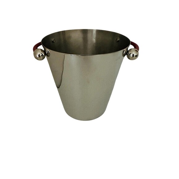Waterford Marquis Polished Stainless Champagne Ice Bucket 8" Red Leather Handles - Picture 7 of 14